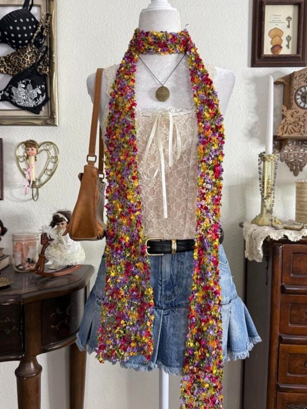 Y2k quirky whimsical funky multicolored scarf